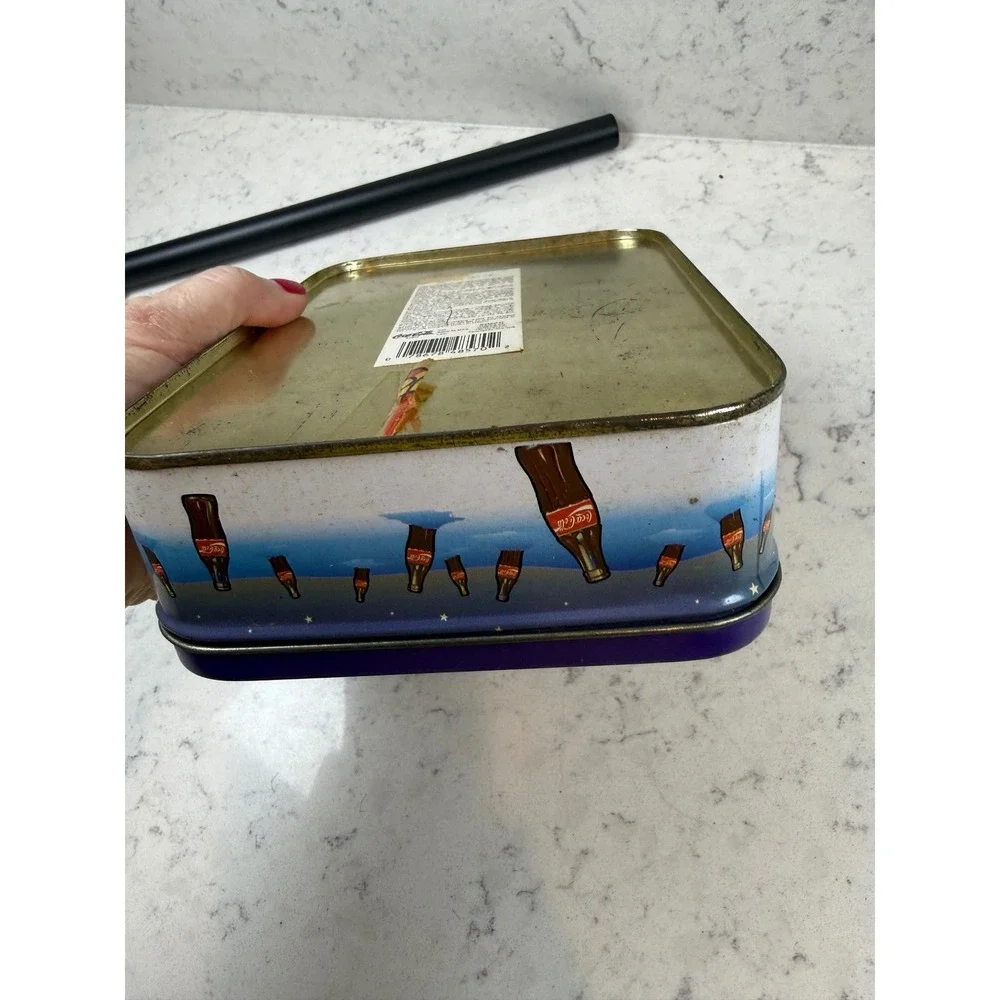 Vintage 1996 Coca-Cola Polar‎ Bear Skiing Surfboard Metal Tin Storage Box 8x6x2